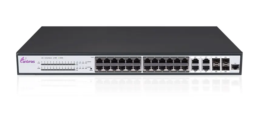 Interruptor Ethernet gerenciado com 24 portas PoE GE, 4 portas GE TX/SFP Combo