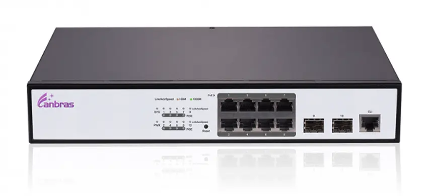 Interruptor Ethernet gerenciado com 8 portas PoE × GE, portas SFP 2 × 100/1000M