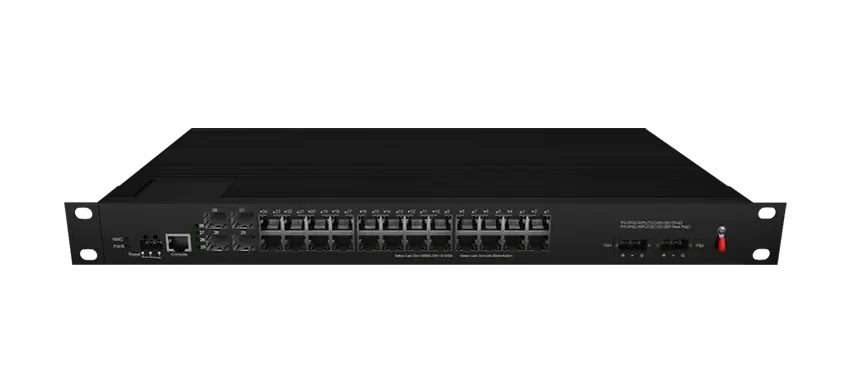 Interruptor de montagem em rack industrial L2 controlado por PoE 24x40/100/1000M RJ45, Uplink 4x1G SFP