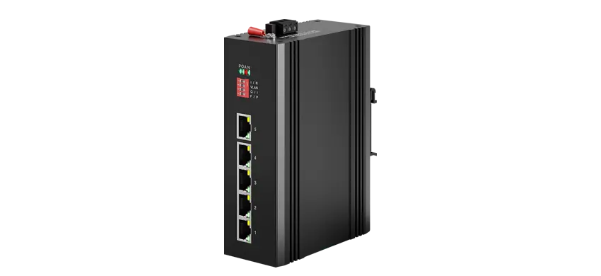Interruptor de reforço não gerenciado industrial Din-rail PoE 5x10/100Base-T