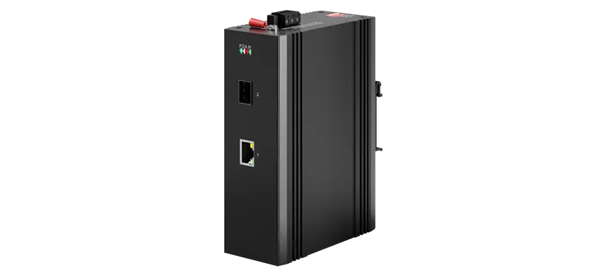 Conversor de mídia industrial Din-rail PoE 1x1000Base-X, 1x100/1000Base-T