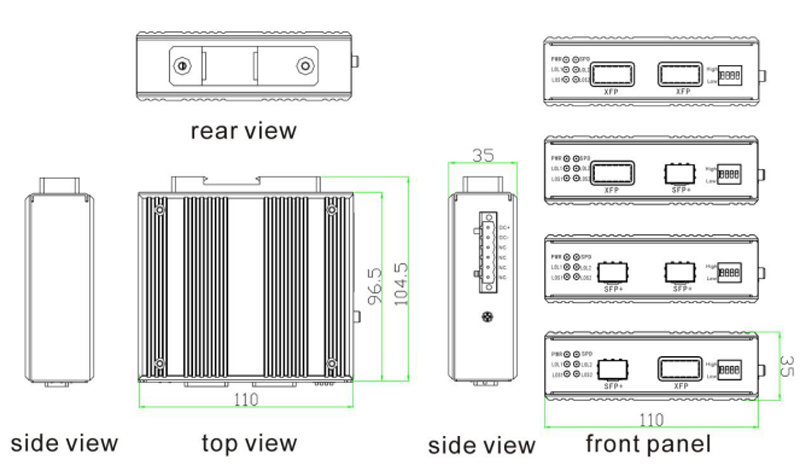 Product Size (mm) of Industrial 10G OEO Converter