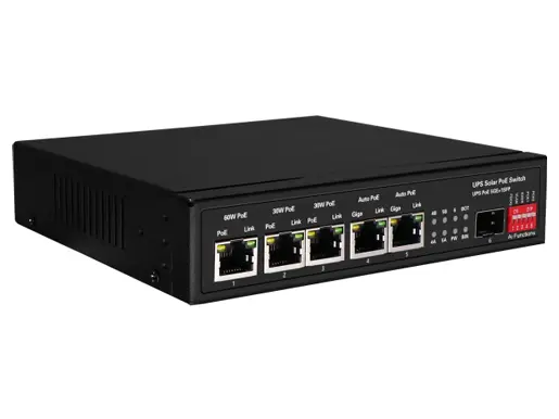 15A UPS Solar PoE Ethernet Switch 1GE 60W PoE + 2GE 30W PoE + 2GE Auto PoE + 1GE SFP