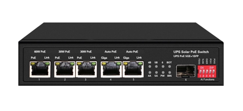 Interruptor de Ethernet PoE Solar 15A UPS 1GE 60W PoE 2GE 30W PoE 2GE Auto PoE 1GE SFP