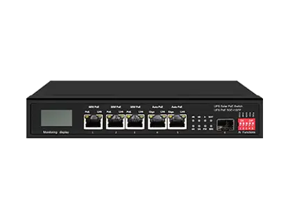 Interruptor Ethernet PoE Solar 15A UPS com OLED 1GE 60W PoE 2GE 30W PoE 2GE Auto PoE 1GE SFP
