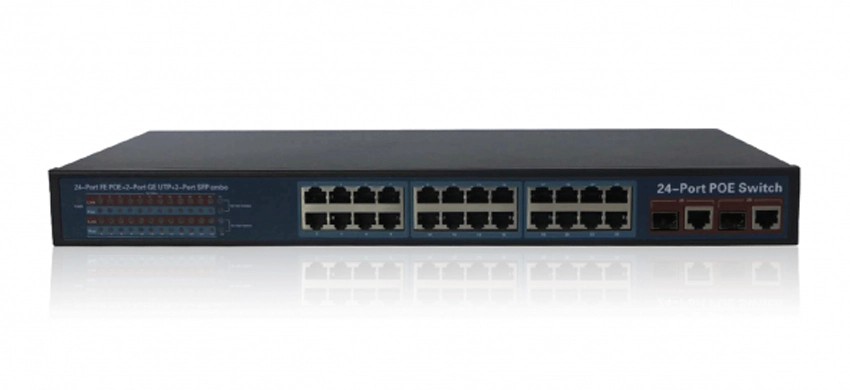 24x100M Ethernet PoE portas 2xGigabit Combo portas PoE switch