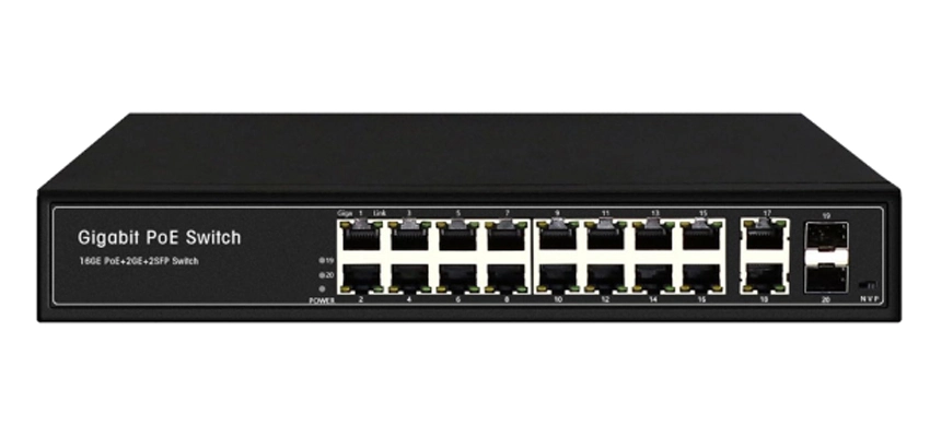 Interruptor não gerenciado 16GE PoE 2GE RJ45 2GE SFP