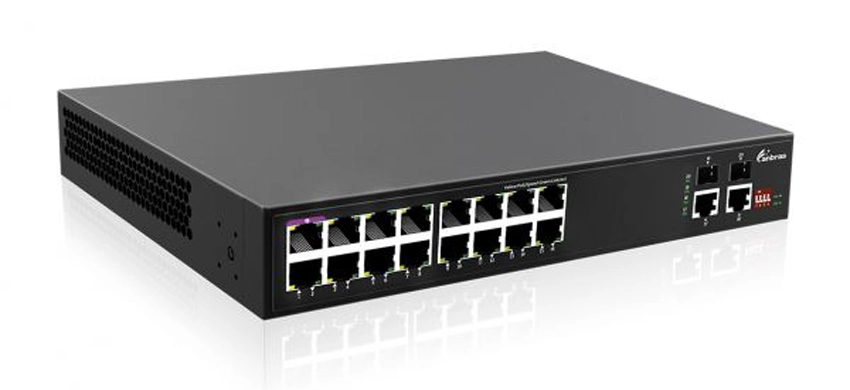 Interruptor PoE de 16 portas Gigabit não gerenciado, 16x100/100/1000M RJ45 com PoE, 2x1000M SFP 2x1000M RJ45 Uplink