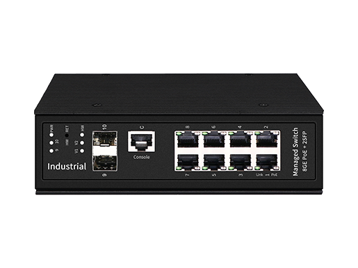 Interruptor PoE gerenciado Din-RJ45 industrial 8x100/100/1000M, porta SFP 2x1000M 1 suporte BT PoE (potência de porta única Max. 90w)