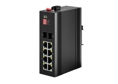 Interruptor PoE não gerenciado industrial Din-rail 8x100/100/1000M RJ45 PoE, uplink 2x1G SFP