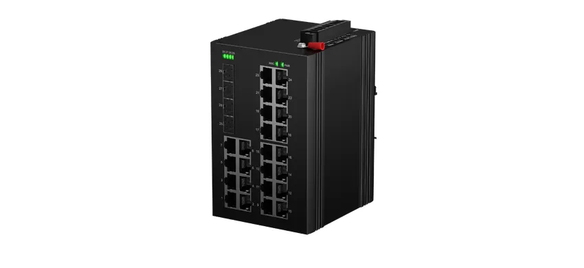 Interruptor de montagem em rack industrial L2 24x100/100/1000M RJ45, Uplink 4x10G SFP